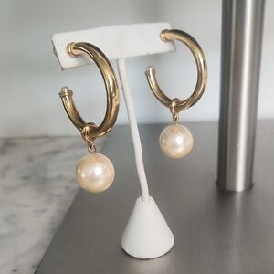 Park Lane Gold Hoop Earrings with Pearl Drops